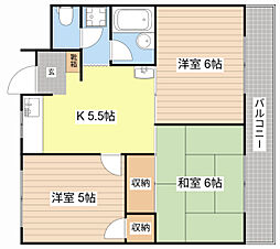 JR湖西線 大津京駅 徒歩3分の賃貸マンション 6階3Kの間取り