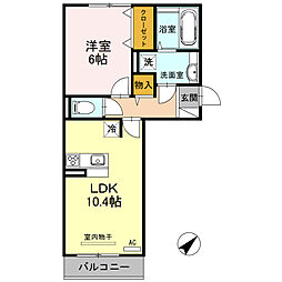 JR東海道・山陽本線 草津駅 徒歩23分の賃貸アパート 2階1LDKの間取り
