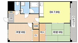 JR東海道・山陽本線 守山駅 徒歩20分の賃貸マンション 4階2DKの間取り