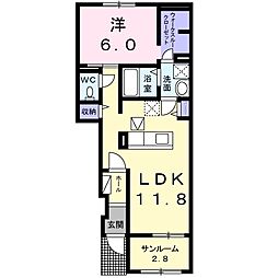 JR湖西線 唐崎駅 徒歩10分の賃貸アパート 1階1LDKの間取り