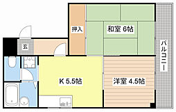 JR東海道・山陽本線 野洲駅 徒歩14分の賃貸マンション 2階2Kの間取り