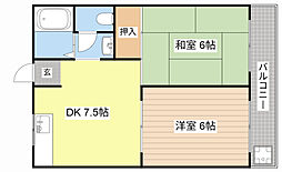 JR東海道・山陽本線 能登川駅 徒歩12分の賃貸アパート 2階2DKの間取り
