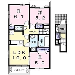 近江鉄道近江本線 愛知川駅 徒歩19分の賃貸アパート 2階3LDKの間取り