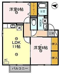 JR湖西線 和邇駅 徒歩8分の賃貸アパート 2階2LDKの間取り