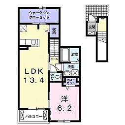 JR東海道・山陽本線 篠原駅 徒歩14分の賃貸アパート 2階1LDKの間取り