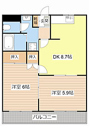 JR東海道・山陽本線 南彦根駅 徒歩20分の賃貸アパート 2階2DKの間取り