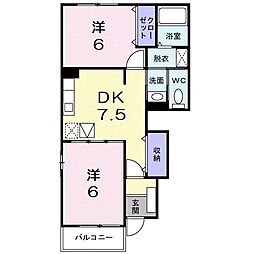 近江鉄道近江本線 愛知川駅 徒歩23分の賃貸アパート 1階2DKの間取り