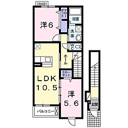 近江鉄道近江本線 長谷野駅 4kmの賃貸アパート 2階2LDKの間取り