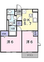 JR湖西線 新旭駅 徒歩2分の賃貸アパート 1階2DKの間取り