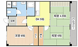 近江鉄道近江本線 水口駅 徒歩18分の賃貸マンション 5階3Kの間取り