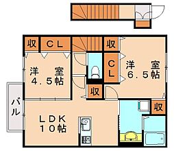 メゾンド・グロウ23 2階2LDKの間取り