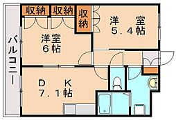 ルミナス・ヨシダB 2DKの間取図画像