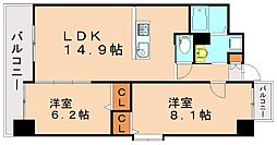 グランドツイン黒崎 2LDKの間取図画像