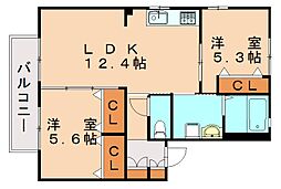 サイドパーク本城2B 2LDKの間取図画像