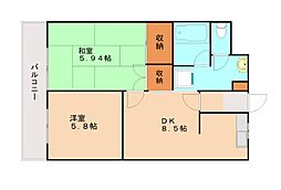 エクシード・菊入 2DKの間取図画像