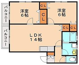 エスポワール陣山 2LDKの間取図画像