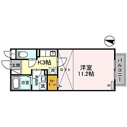 パレスハイジ 2階1Kの間取り