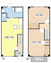 アメニティーハイム 1階2LDKの間取り