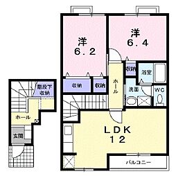 サニーコートＢ 2階2LDKの間取り