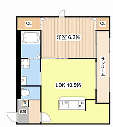 CA彩り 2階1LDKの間取り