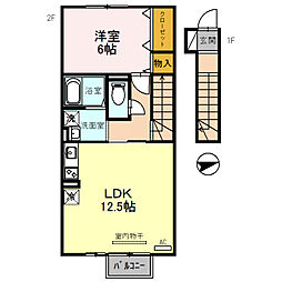 ガーデン・グレイス 2階1LDKの間取り