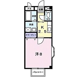 ヴィル　クラージュ 2階1Kの間取り