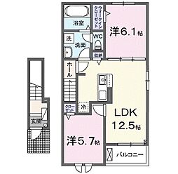 クレール聖和B 2LDKの間取図画像
