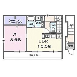 ブリリアントII 201 2階1LDKの間取り