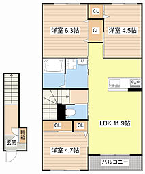 ParadisO 2階3LDKの間取り
