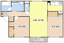 メゾンアンソレイユ 1階2LDKの間取り
