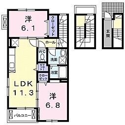 ベストウォール篠原 3階2LDKの間取り