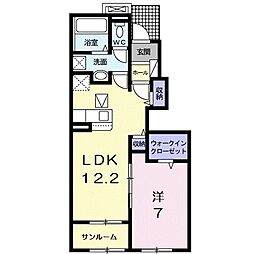 フローラ愛知川 1階1LDKの間取り