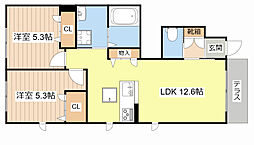シャーメゾン　オーヴェスト 1階2LDKの間取り