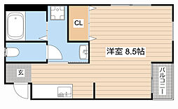 ウエストガーデン 1Kの間取図画像