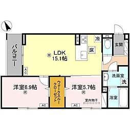 DーROOM 小篠原 2LDKの間取図画像