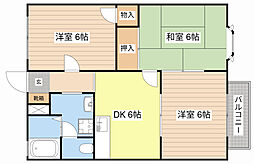 グリーンハイツ堅田 3DKの間取図画像