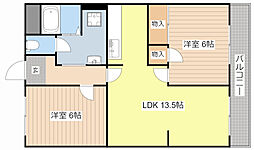 レジデンス栗東 2LDKの間取図画像