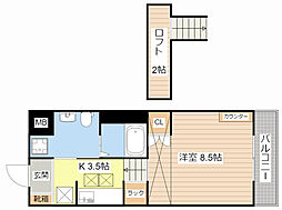 エアフォルク21 1Kの間取図画像