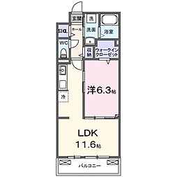 ラクーン守山 2階1LDKの間取り