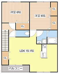リトルアグリン 2階2LDKの間取り
