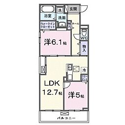 リ：ルーム　東近江 1階2LDKの間取り