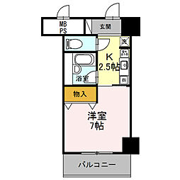 サンタウン竹鼻　A 2階1Kの間取り