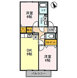 クラージュB 2DKの間取図画像