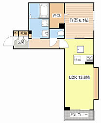 エアフォルク河原 1階1LDKの間取り