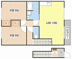 サンガーデン甲賀 2階2LDKの間取り