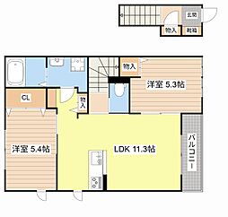 Ｖｉｌｌａ　ポプラ 2階2LDKの間取り
