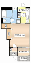 ルトゥール野村 1階1Kの間取り