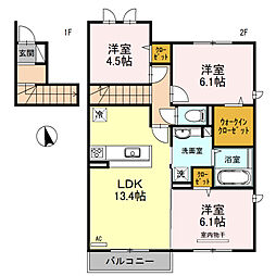 アルブル　B棟 2階3LDKの間取り