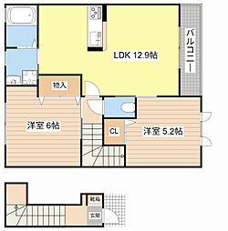 アパート 2LDKの間取図画像
