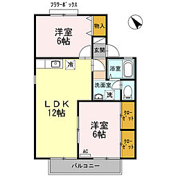 グリーンタウン杉原　C棟 205 2階2LDKの間取り